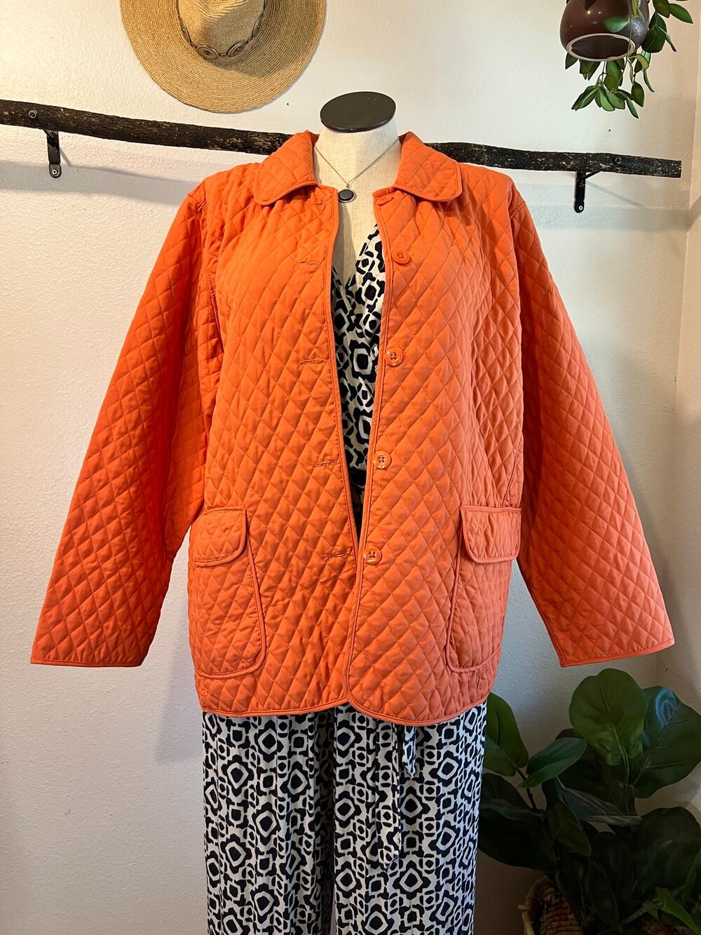Orange Quilted Button Front Collared Pocket Chore Coat Jacket Size 2X